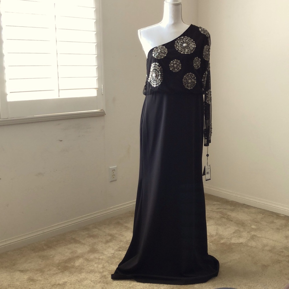Black beaded evening dress